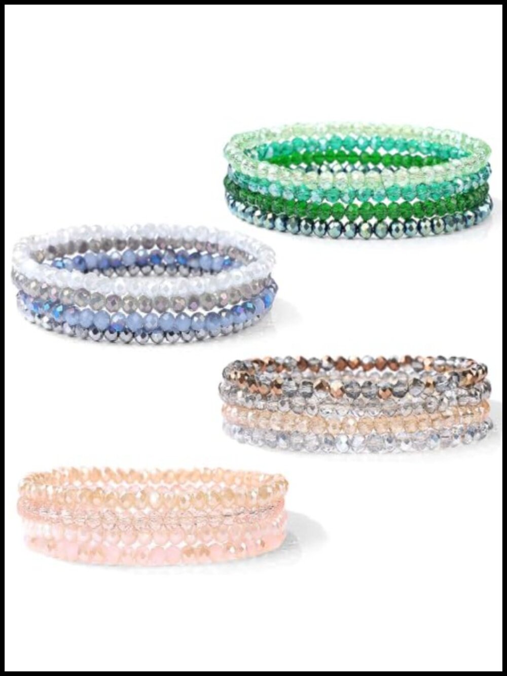 16pcs Crystal Beaded Stretch Bracelets Set, Glass Beads, Stackable Jewelry for